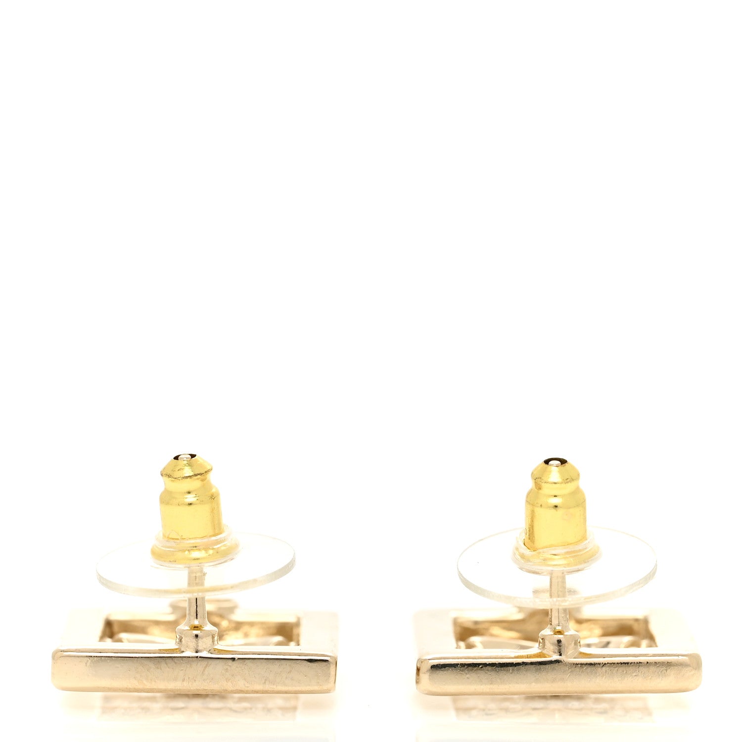 Chanel Metal Crystal Square CC Earrings Gold 3 of 4