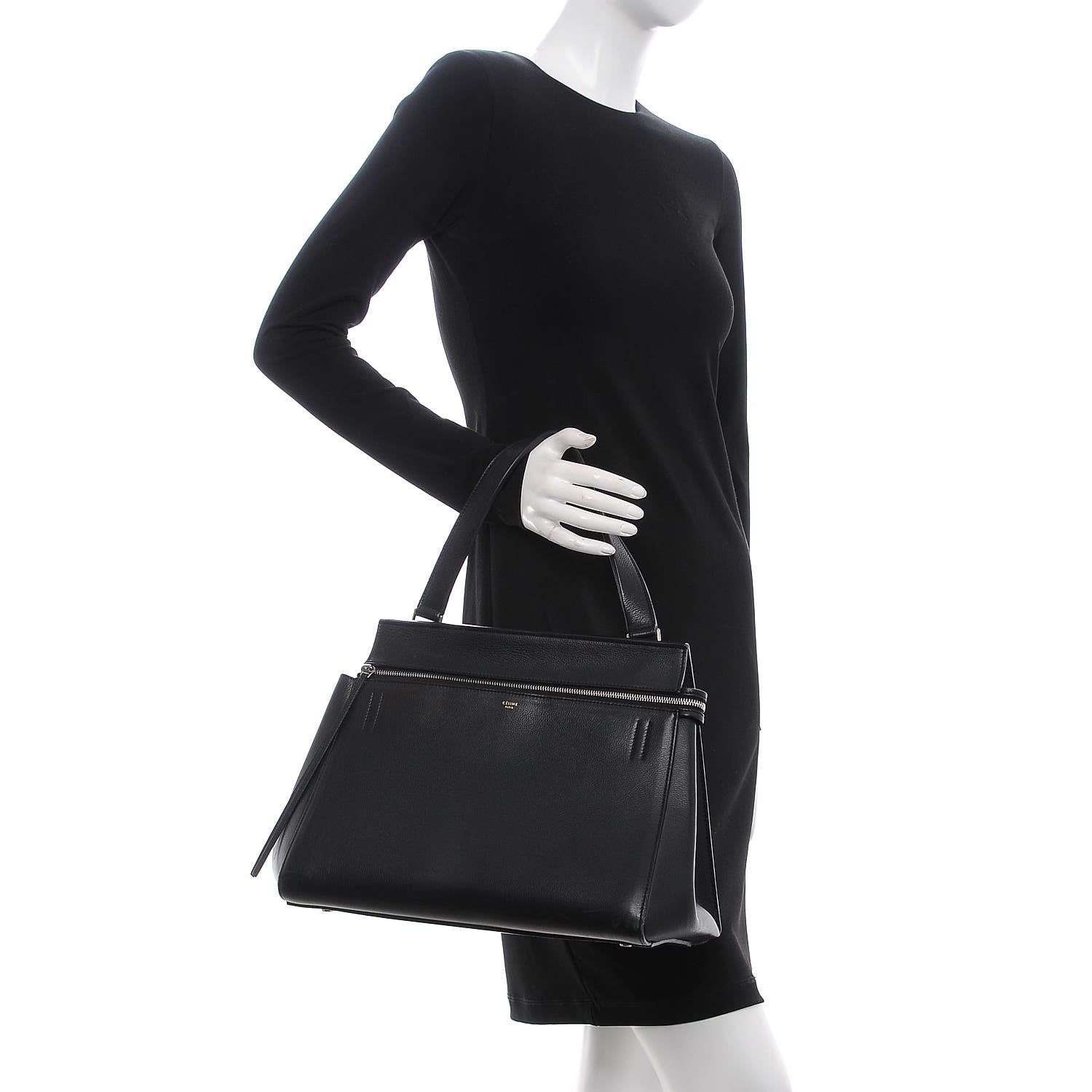 Celine Grained Calfskin Medium Edge Shoulder Bag Black 2 of 17