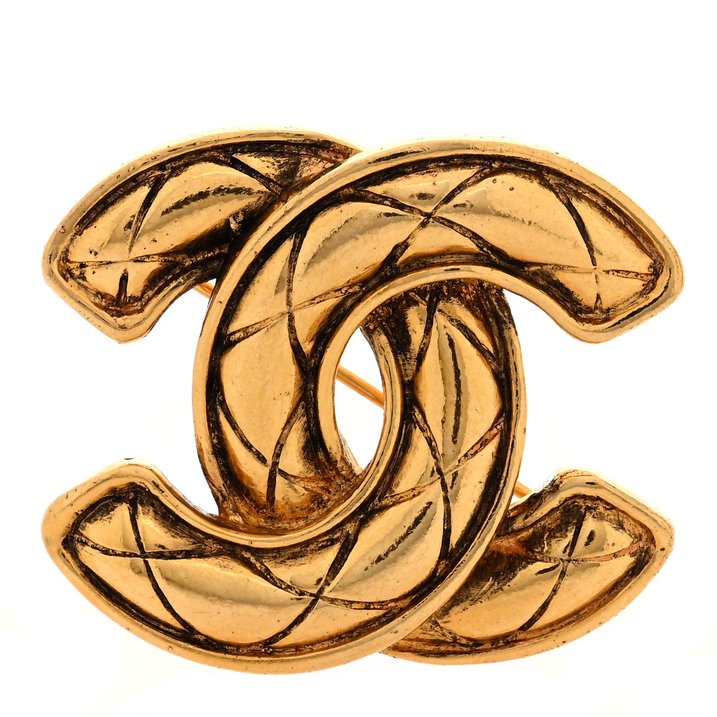 Metal Quilted Large CC Brooch Gold