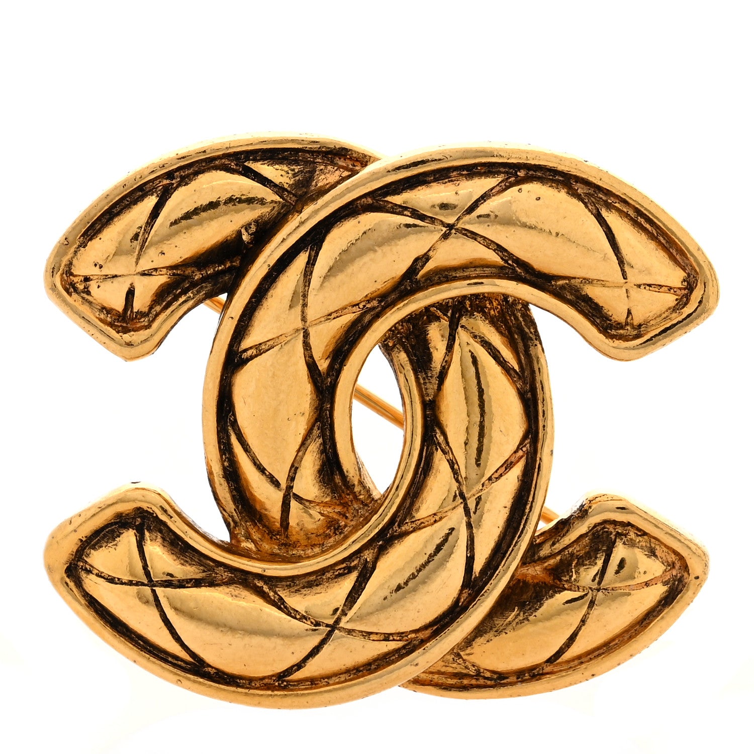 Chanel Metal Quilted Large CC Brooch Gold 1 of 3