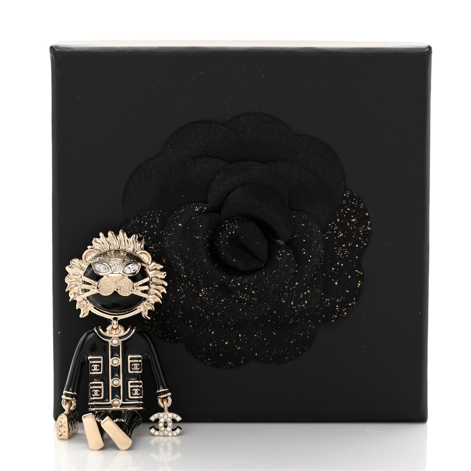 Chanel Enamel Crystal Pearl CC Lion Brooch Black White 5 of 5