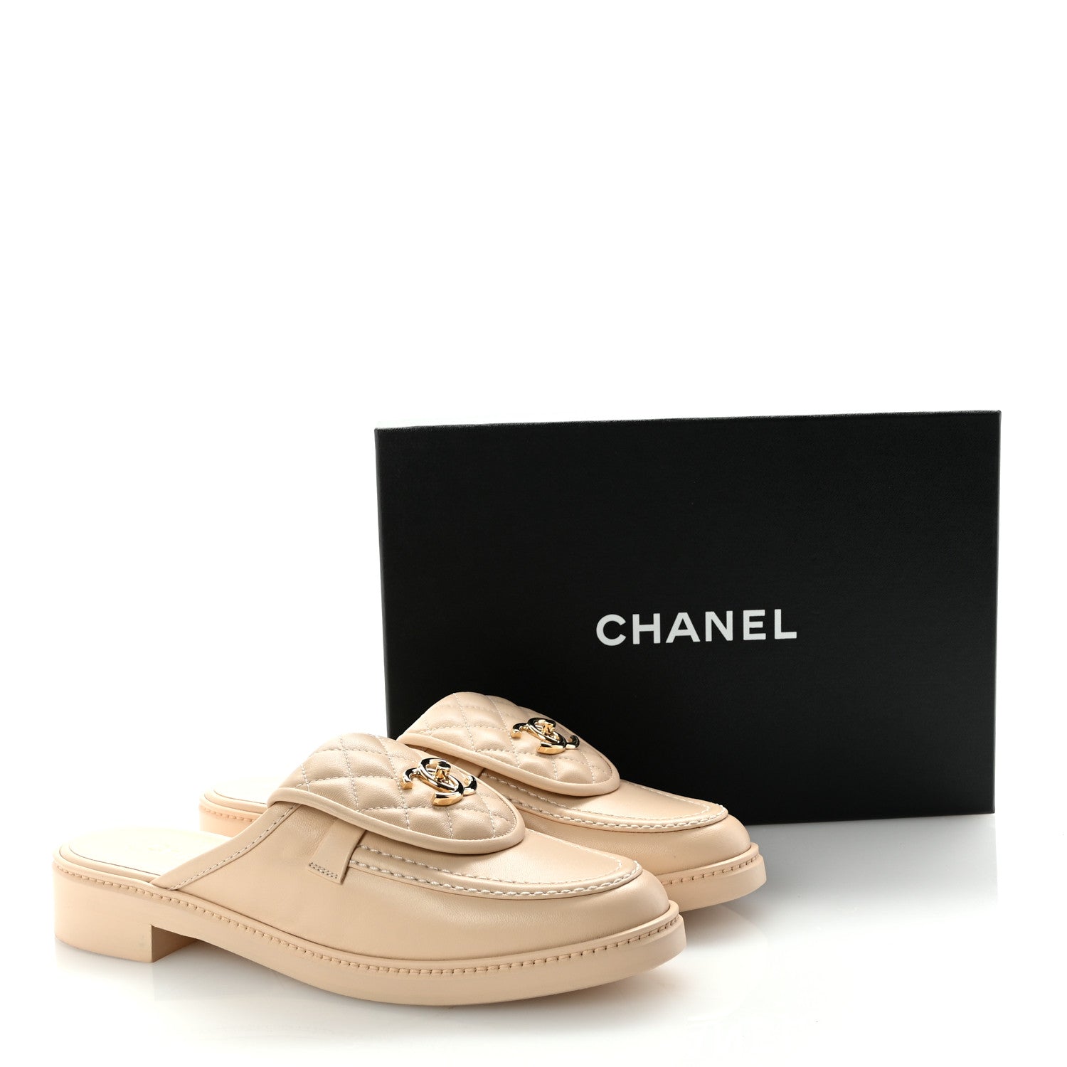 Chanel Lambskin Quilted CC Turnlock Mules 41 Light Beige 1660080