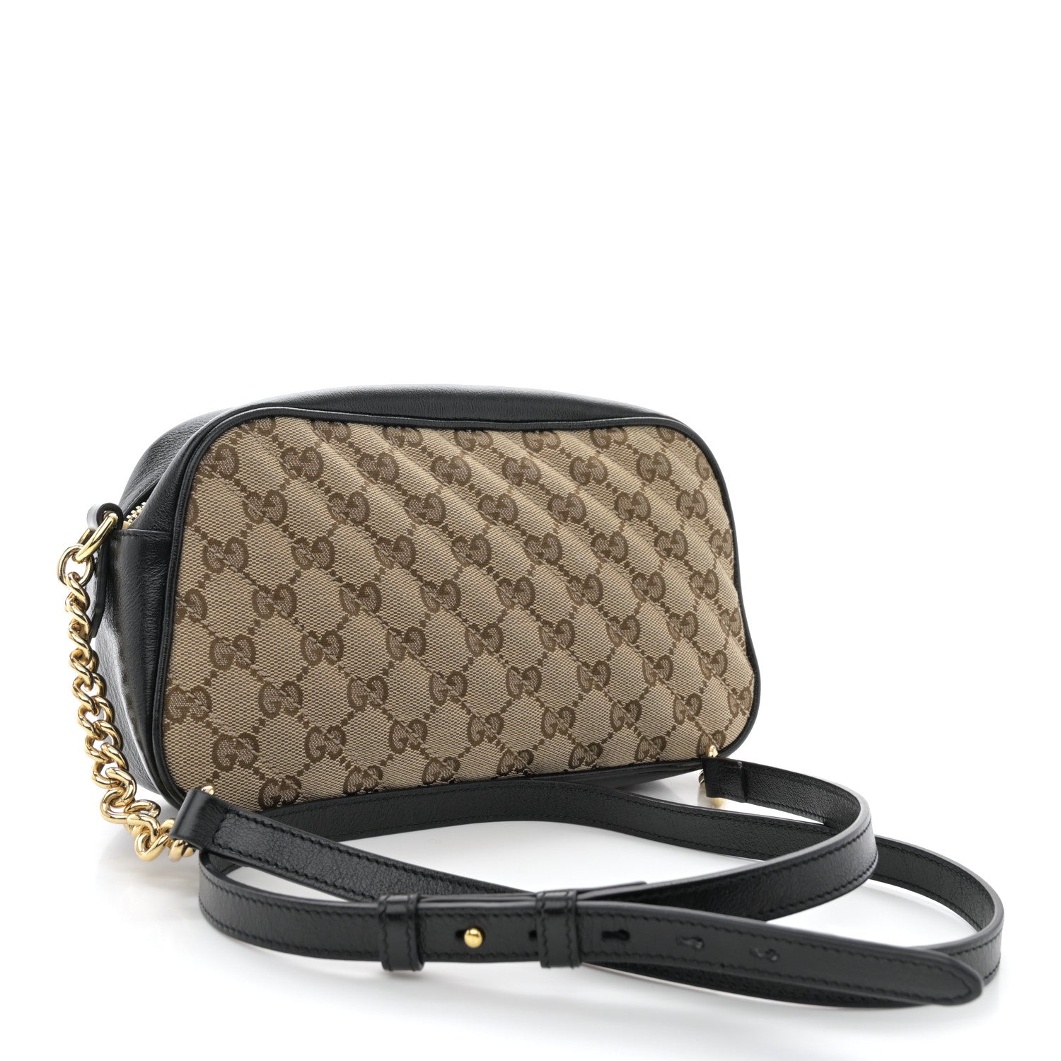 Gucci Monogram Matelasse Diagonal Small GG Marmont Chain Shoulder Bag Beige Black 3 of 11