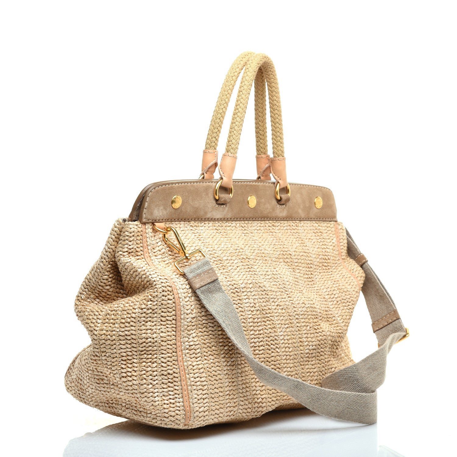 Prada Straw Suede Frame Tote 3 of 8