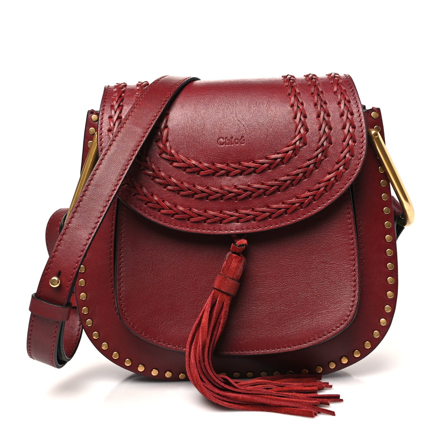 Calfskin Braided Small Hudson Shoulder Bag Sienna Red