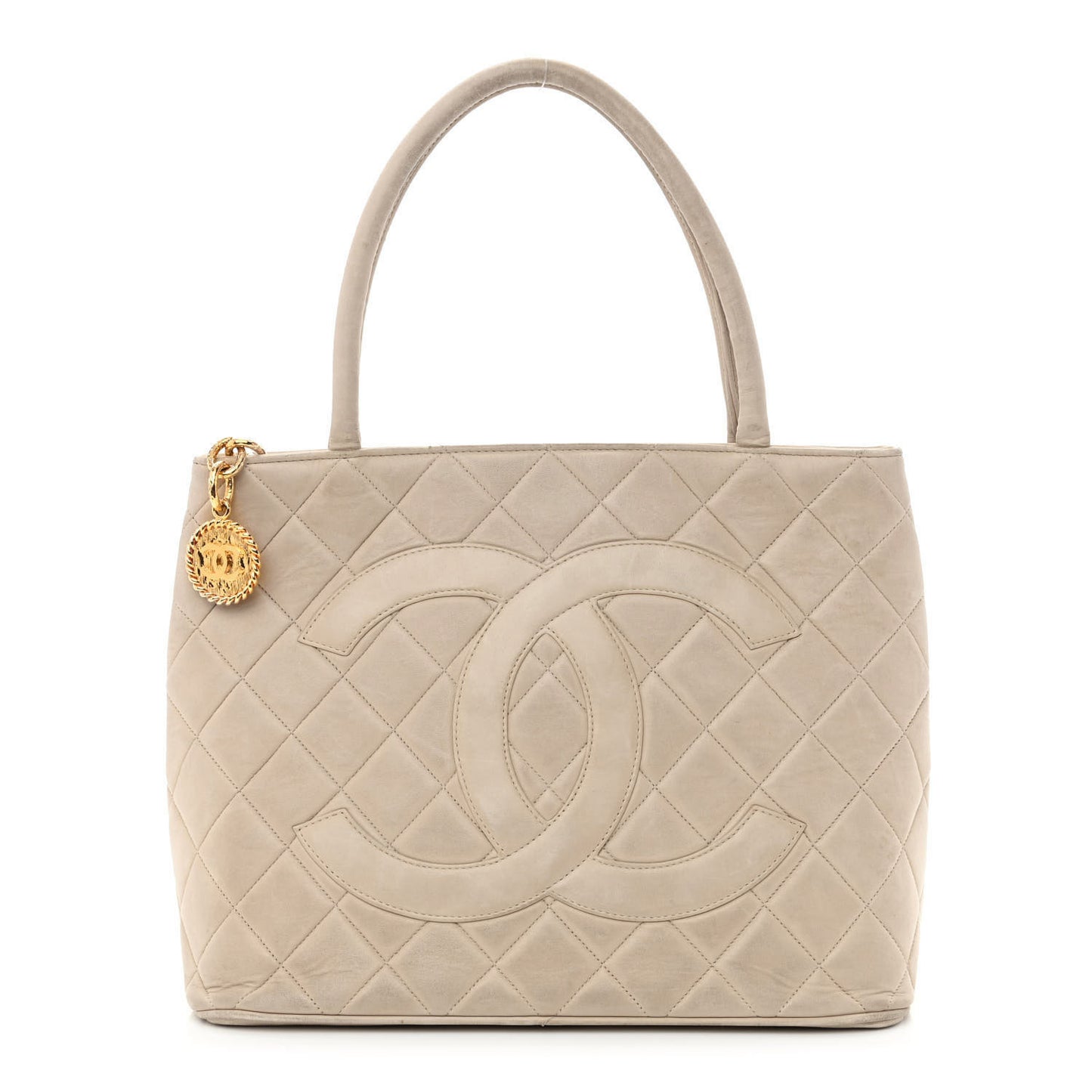 Lambskin Quilted Medallion Tote Light Beige
