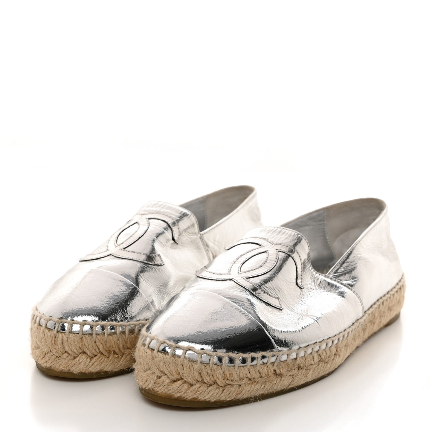 Laminated Goatskin CC Espadrilles 37 Silver