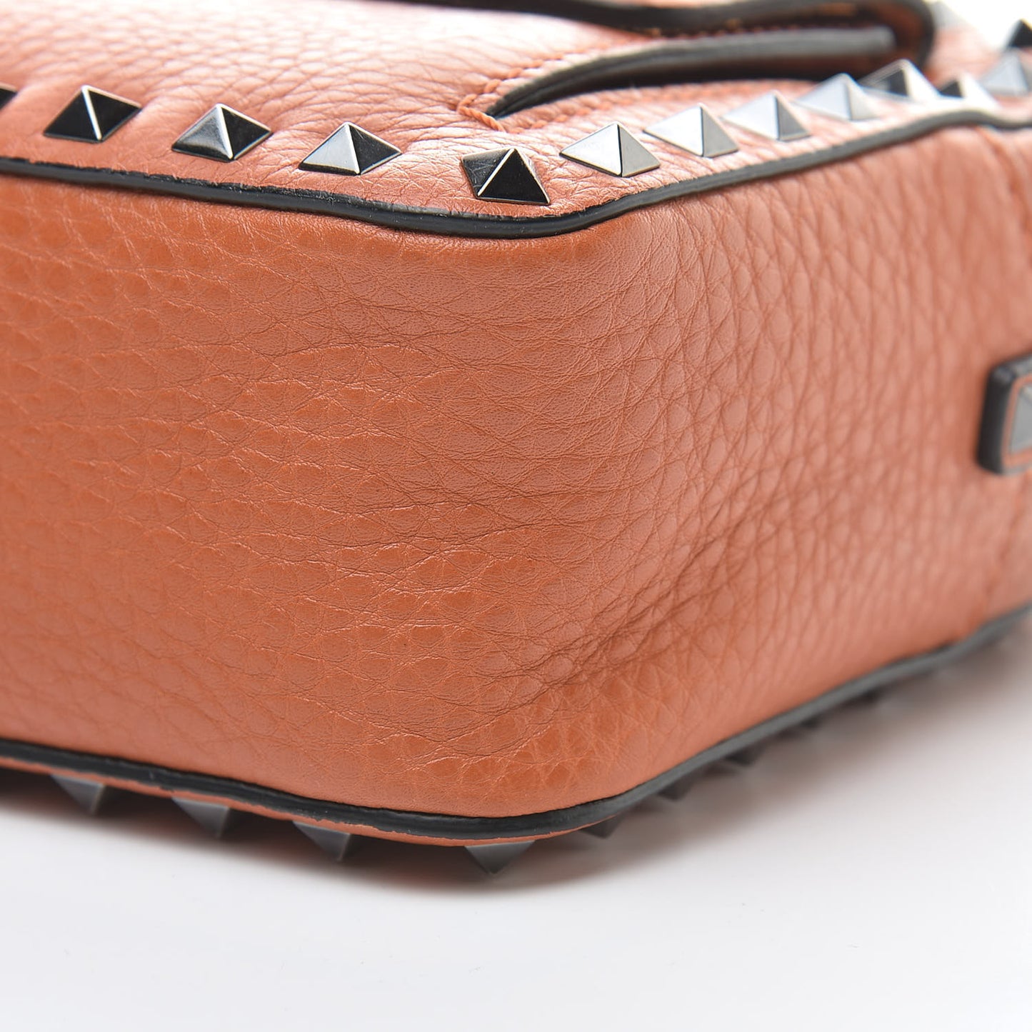 Pebbled Calfskin Rockstud Flap Pocket Camera Crossbody Bag Orange