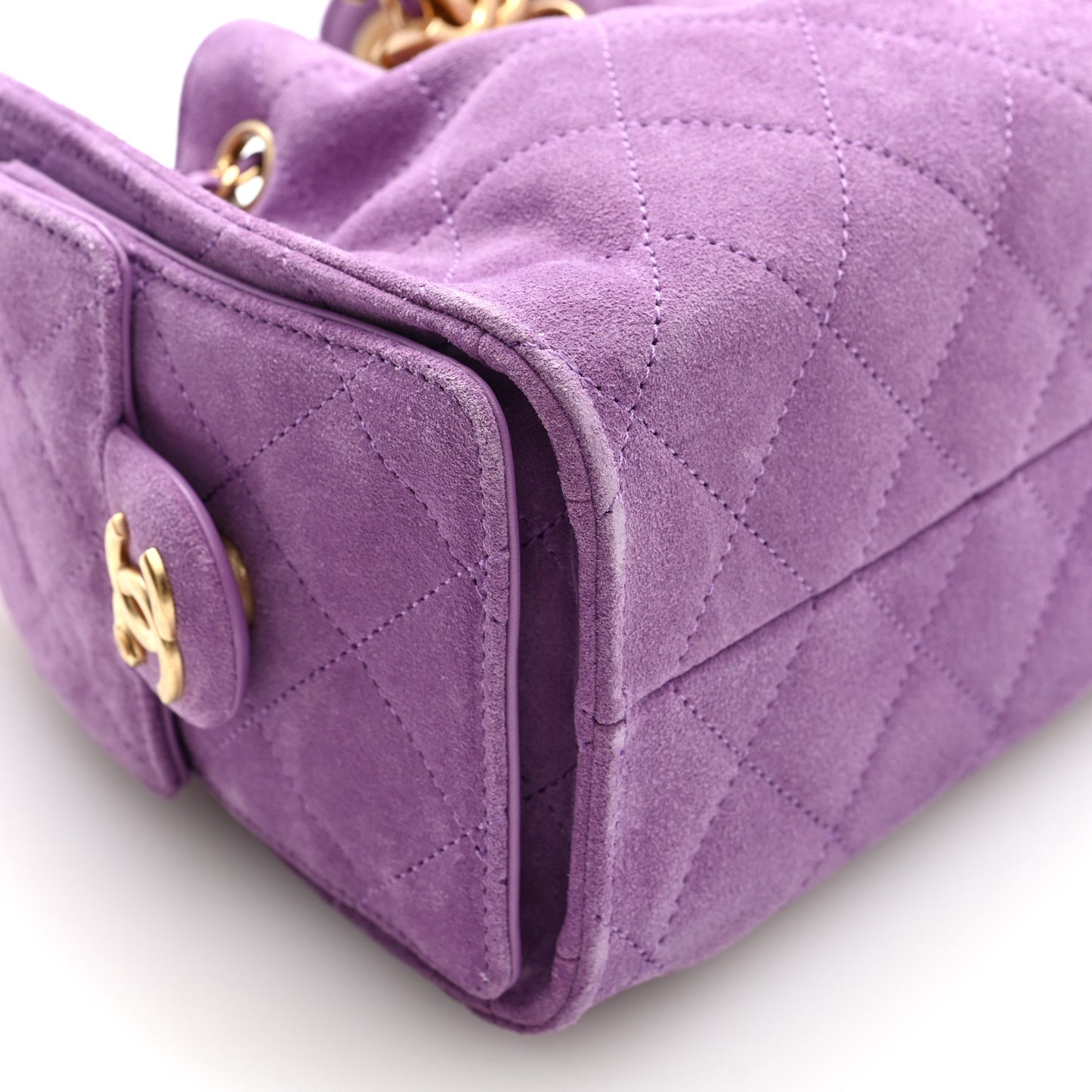 Suede Quilted Mini Chanel 25 Handbag Purple