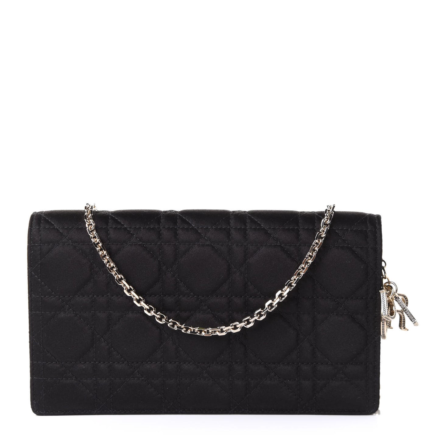 Satin Cannage Lady Dior Convertible Clutch Black
