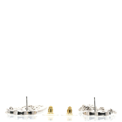 Chanel Crystal Baguette CC Chain Drop Earrings Silver 3 of 5