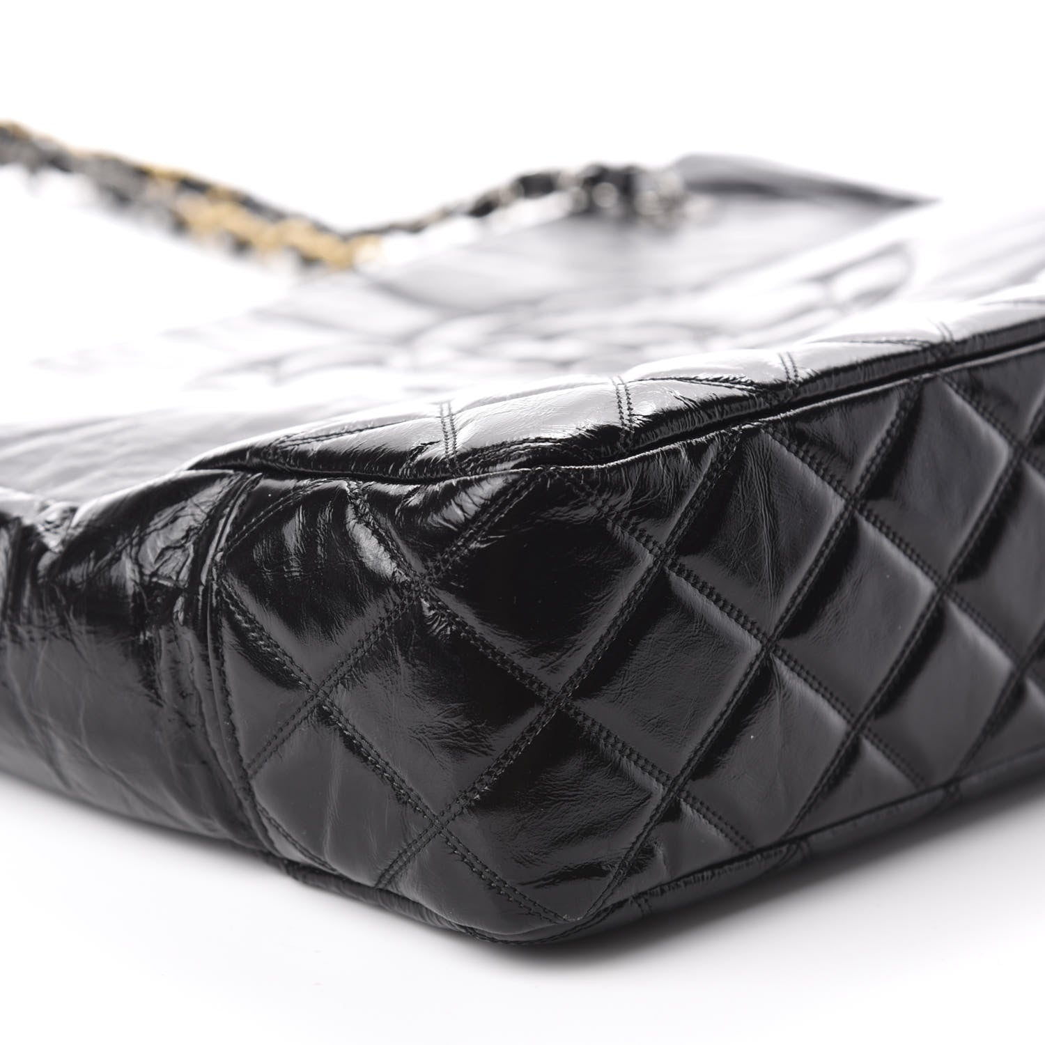 Chanel Shiny Aged Calfskin Quilted Small Shopping Bag Black 6 of 11
