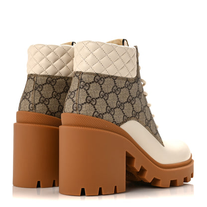 Gucci Calfskin GG Supreme Monogram Nappa Quilted Lace Up Ankle Boots 39 Mystic White Beige 4 of 7