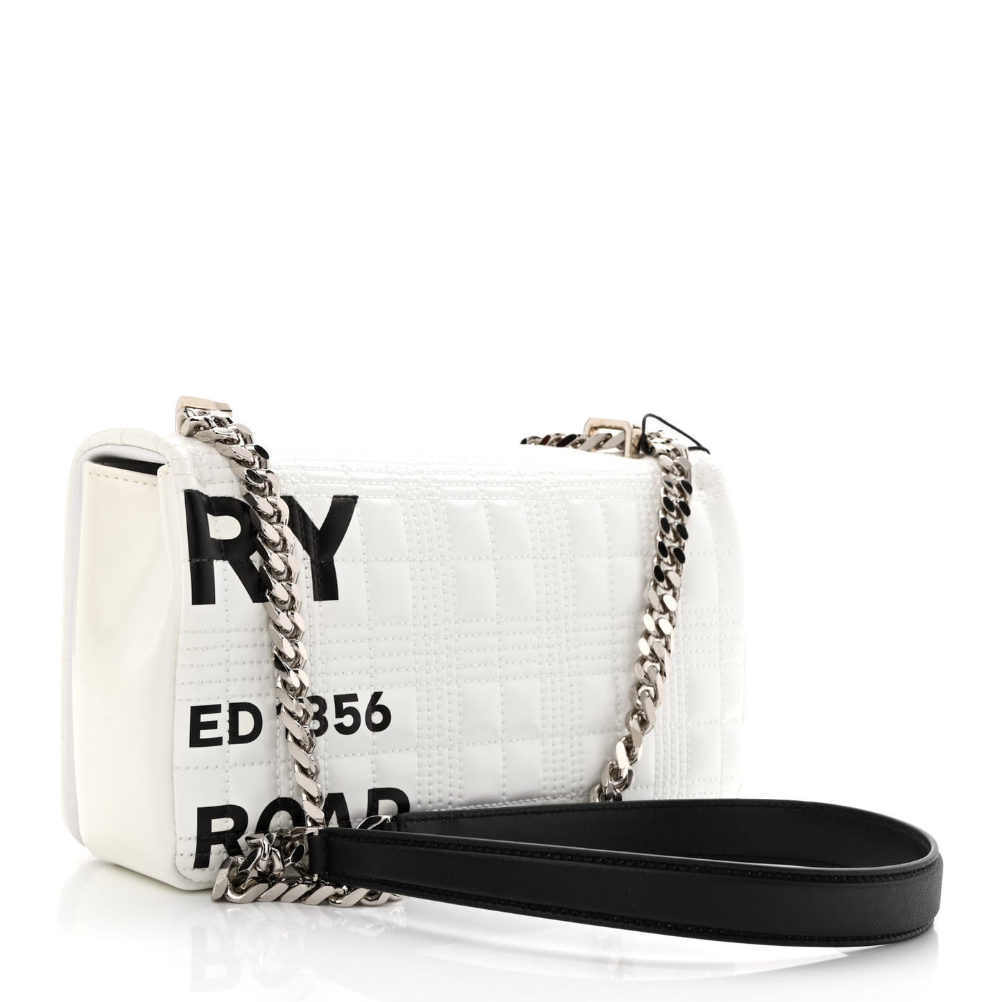 Patent Quilted Horseferry Print Small Lola Bag White