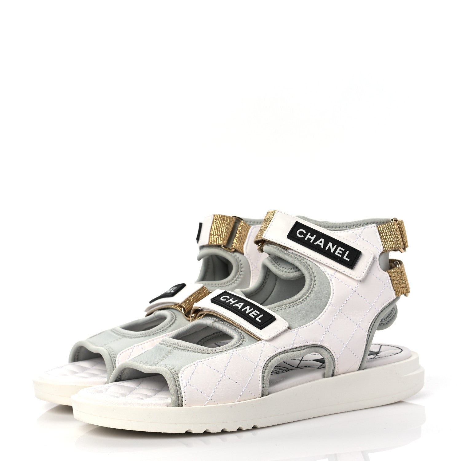 Chanel Goatskin Fabric Gladiator Sandals 40 White Light Grey Navy Blue 3 of 8