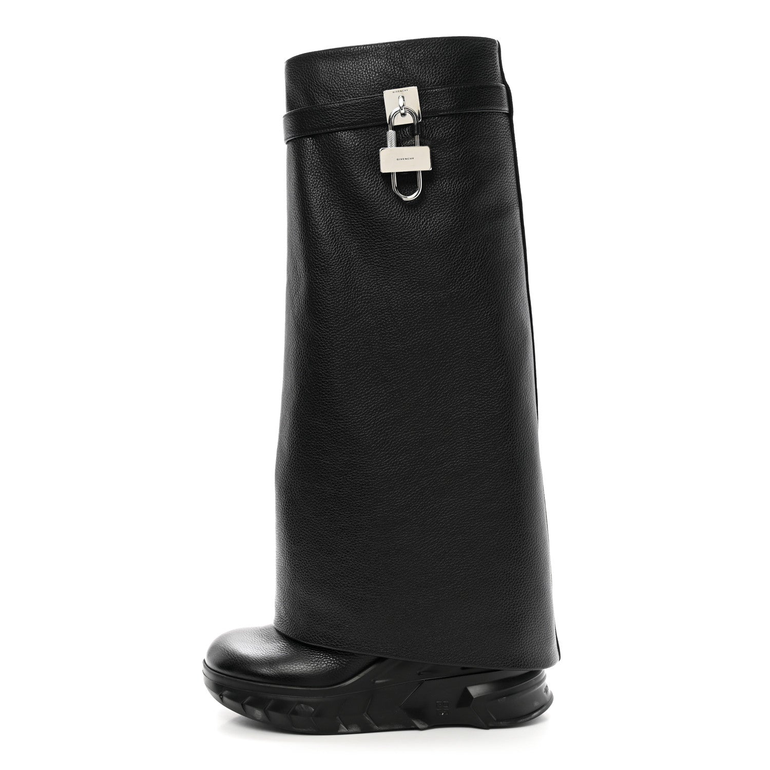 Givenchy Grained Calfskin Shark Lock Biker Knee Boots 38 Black 1 of 8