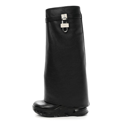 Givenchy Grained Calfskin Shark Lock Biker Knee Boots 38 Black 1 of 8