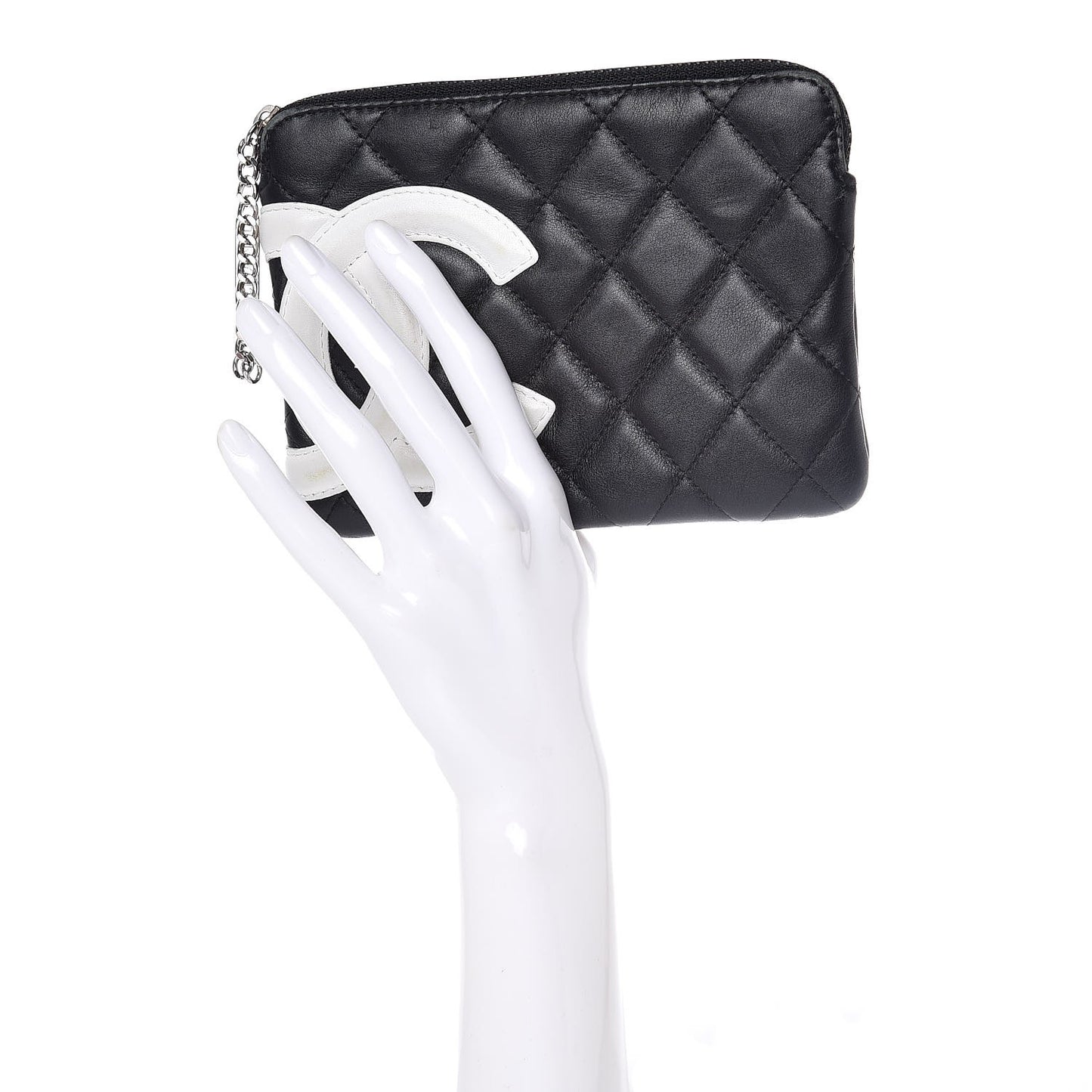 Calfskin Quilted Cambon Cosmetic Pouch Black White