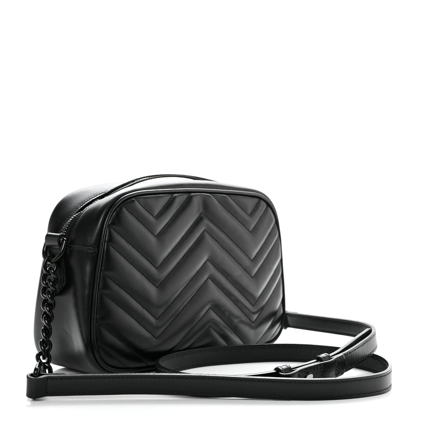 Calfskin Matelasse Monochrome Small GG Marmont Chain Shoulder Bag Black
