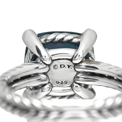 David Yurman Sterling Silver Diamond Hampton Blue Topaz 11mm Chatelaine Ring 55 7.25 5 of 5