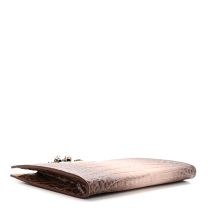Alexander McQueen Calfskin Crocodile Embossed Knuckle Flat Clutch Light Pink 4 of 13