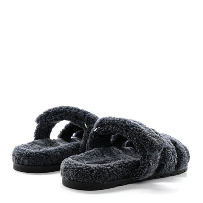 Hermes Woolskin Womens Chypre Sandals 41 Gris Chine 4 of 9