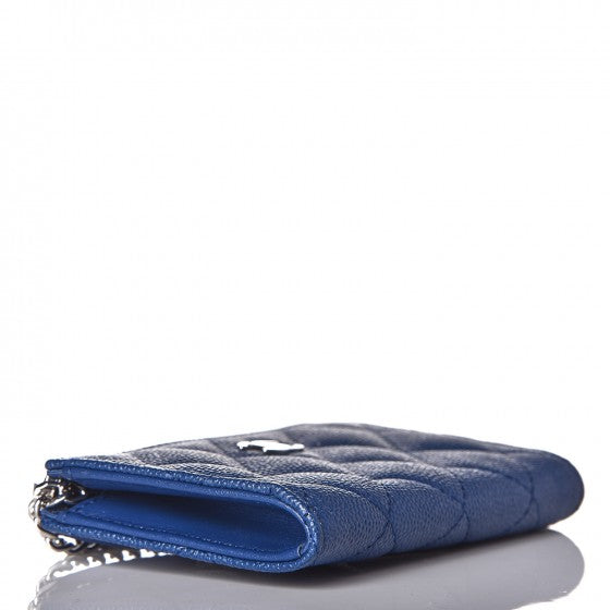 Caviar Quilted Key Holder Case Blue