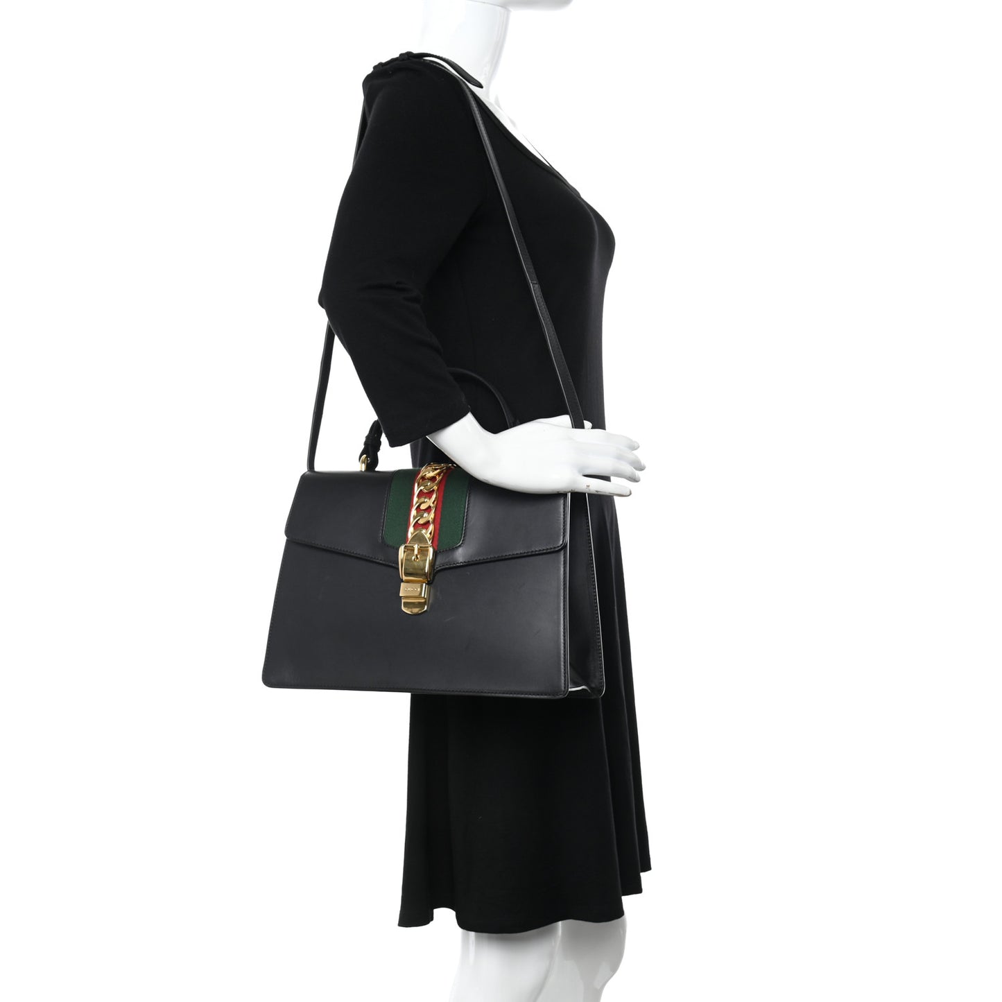 Calfskin Medium Sylvie Top Handle Bag Black