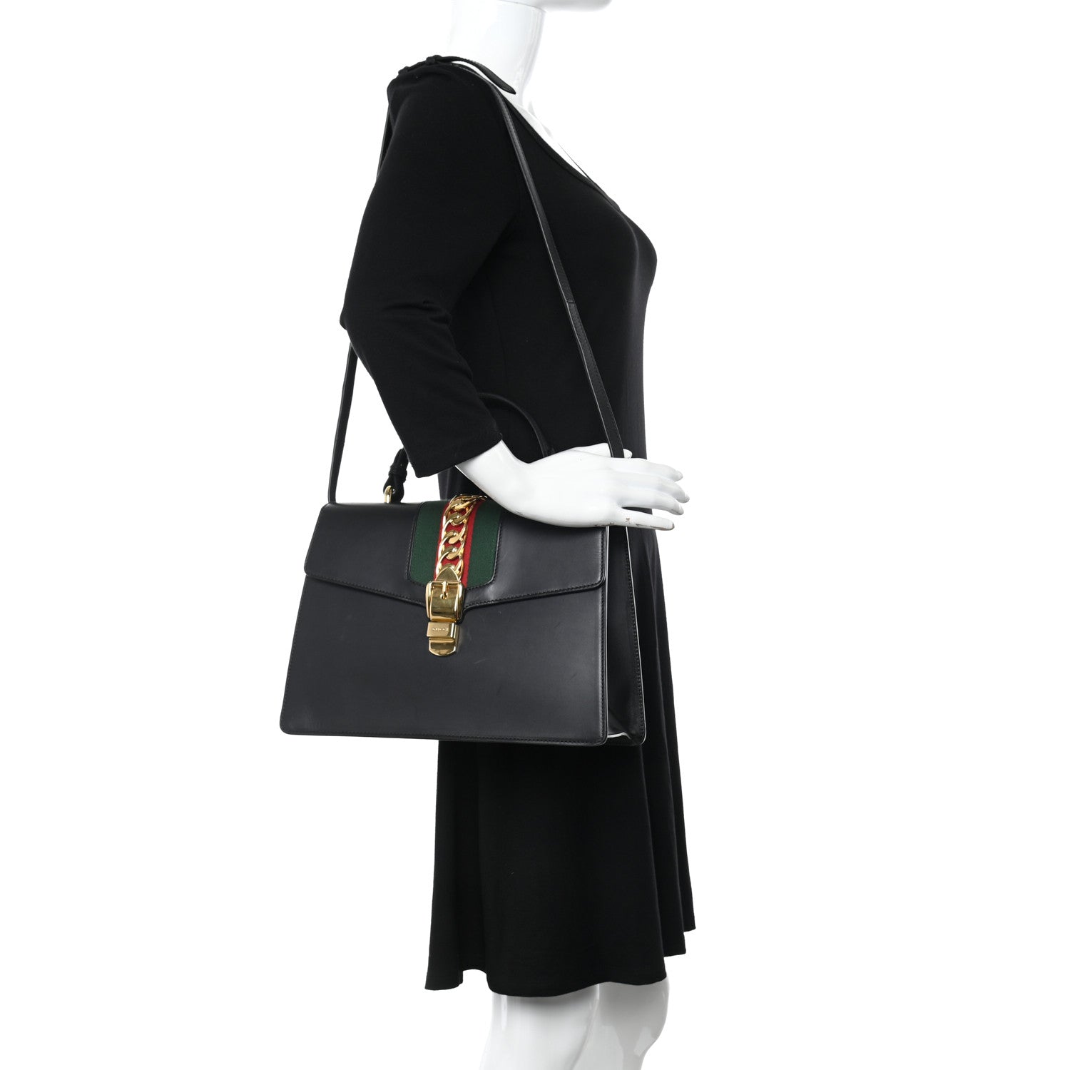 Gucci Calfskin Medium Sylvie Top Handle Bag Black 2 of 15