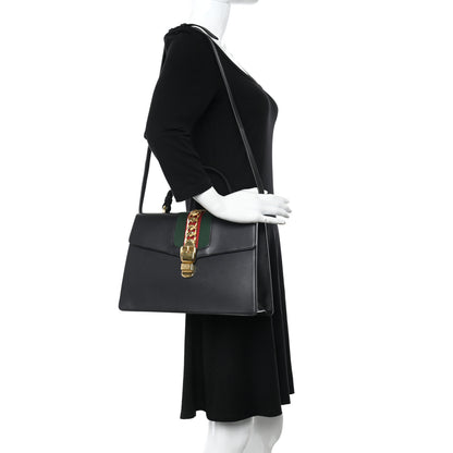 Gucci Calfskin Medium Sylvie Top Handle Bag Black 2 of 15