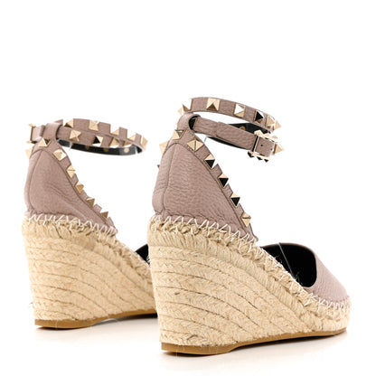 Valentino Garavani Grained Calfskin Rockstud Ankle Wrap Espadrille 15/85mm Wedges 36 Poudre Natural 4 of 9