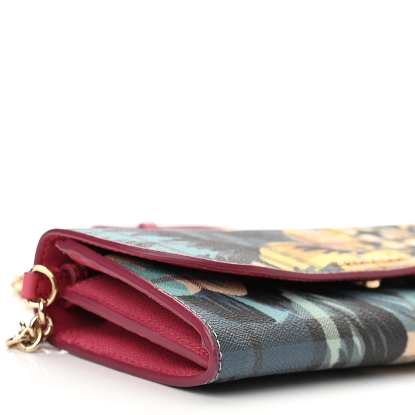 Haymarket Check Floral Print Henley Wallet On Chain Plum Pink Pewter Blue