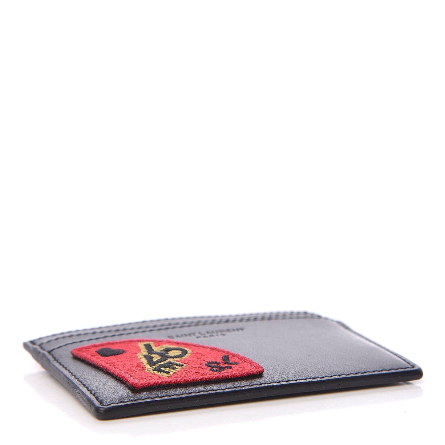 Calfskin Paris SL Love Patch Credit Card Case Black