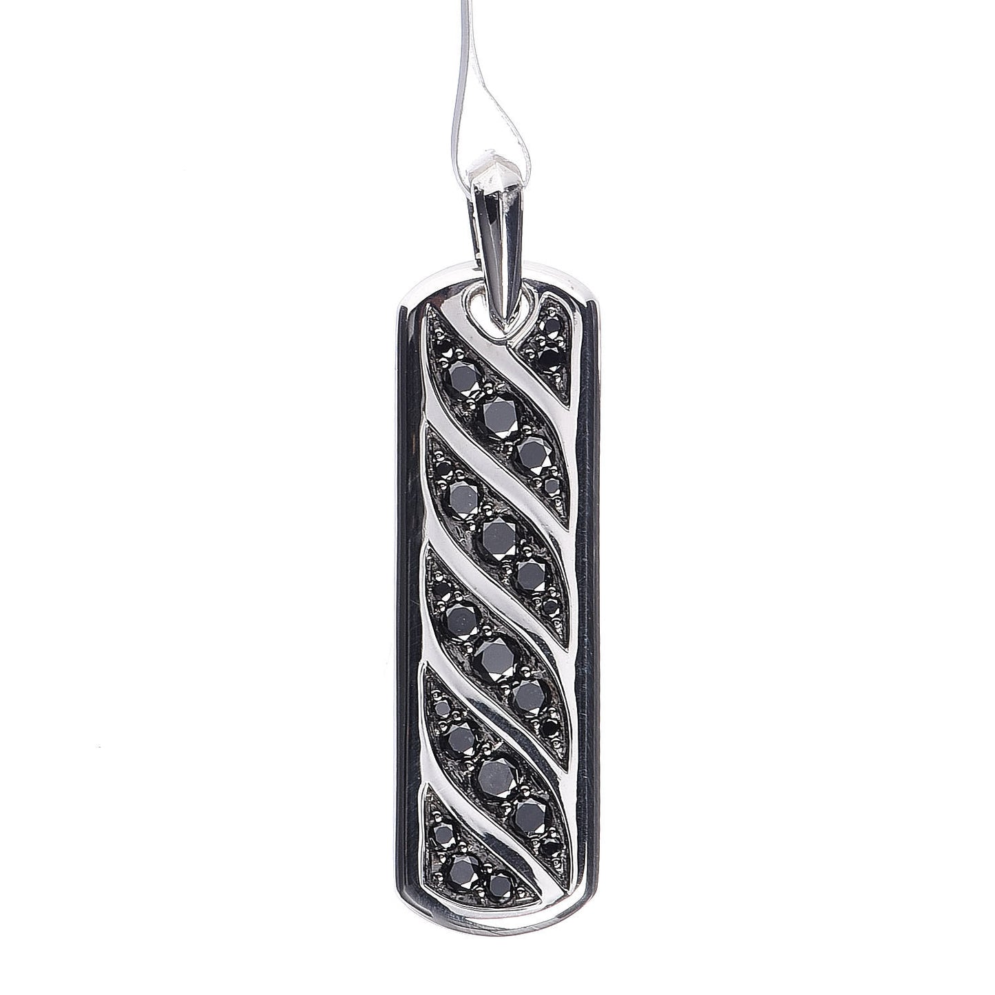 Sterling Silver Black Diamond Mens Graphic Cable Ingot Tag Pendant