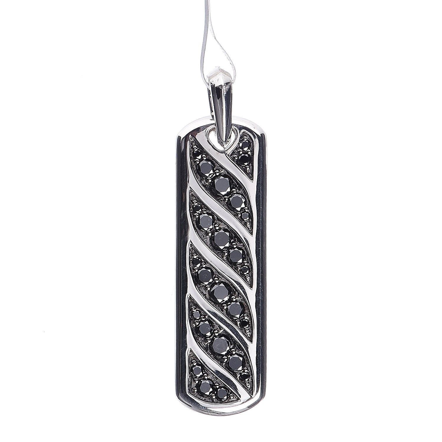 David Yurman Sterling Silver Black Diamond Mens Graphic Cable Ingot Tag Pendant 1 of 4