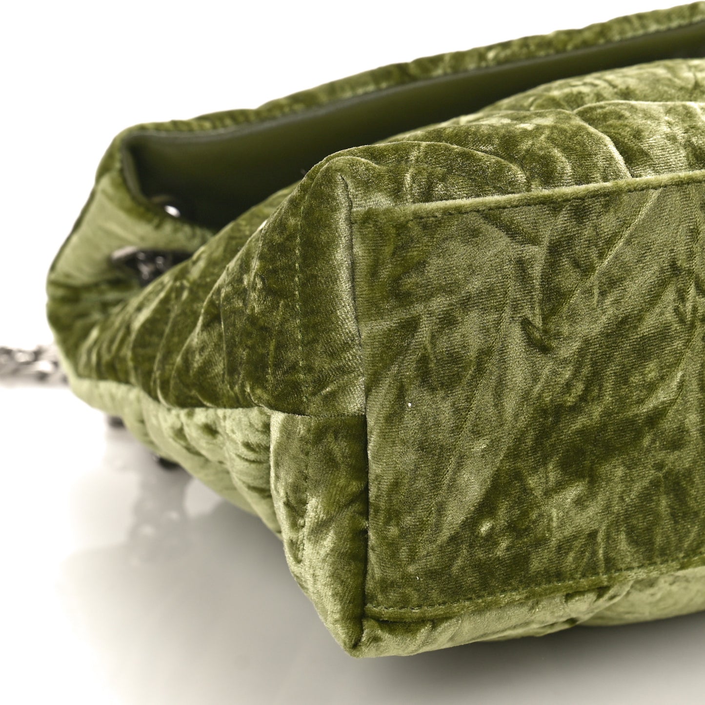 Crushed Velvet Quilted Small Loulou Puffer Monogram Chain Satchel Green