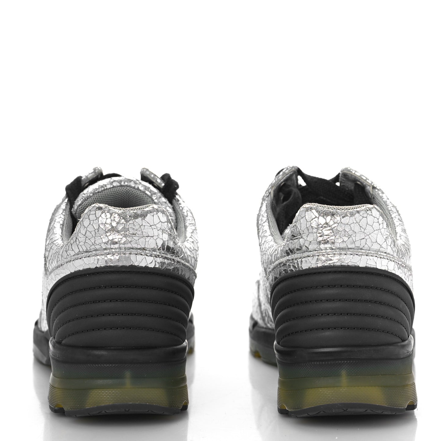 Metallic Crackled Calfskin CC Sneakers 37 Silver Black Navy