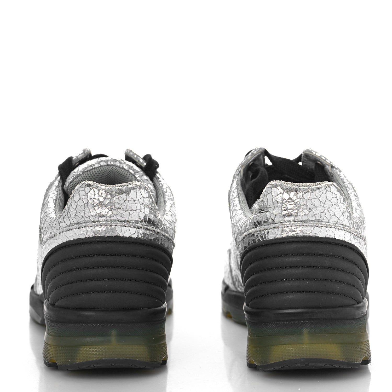 Chanel Metallic Crackled Calfskin CC Sneakers 37 Silver Black Navy 5 of 9