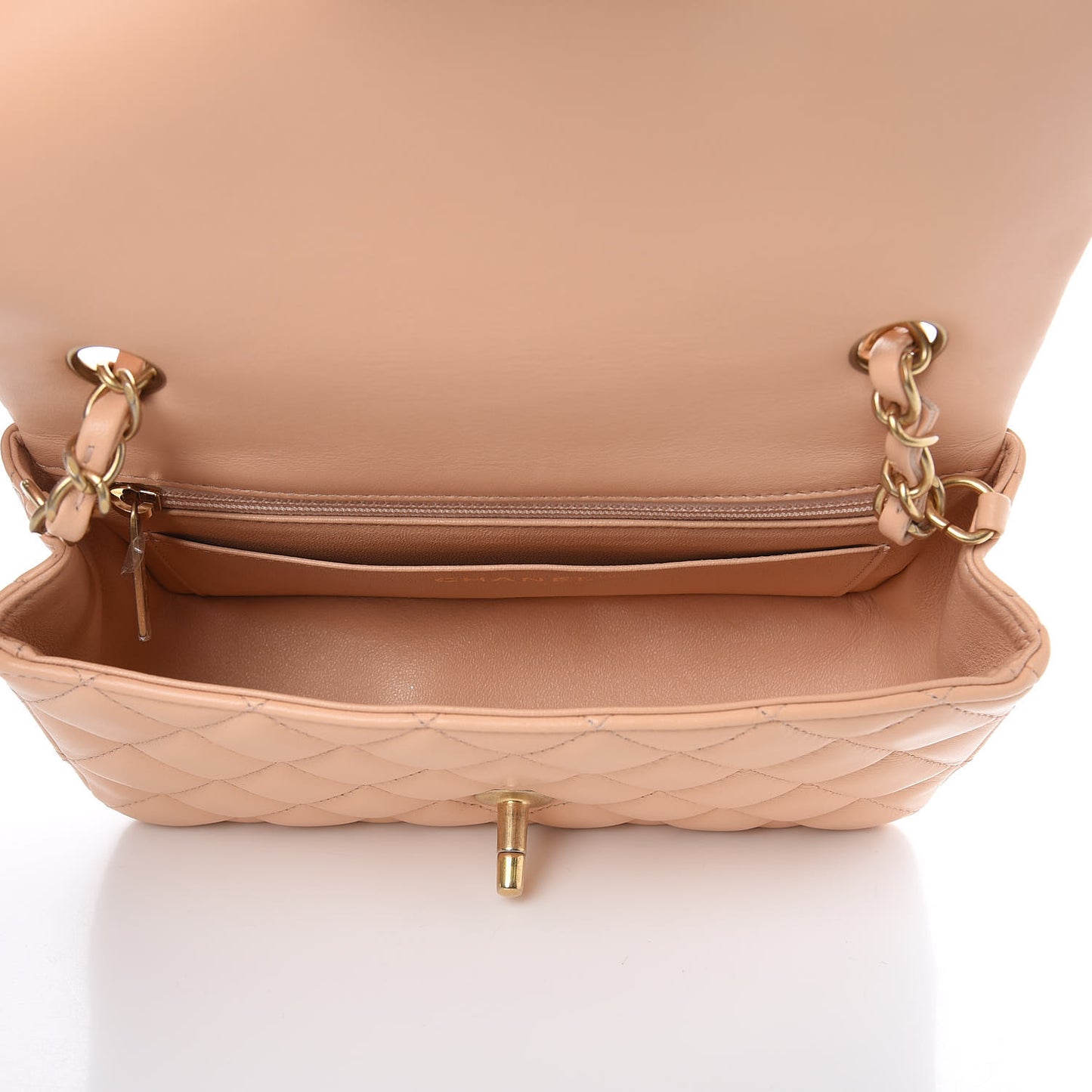 Lambskin Quilted Mini Rectangular Flap Beige