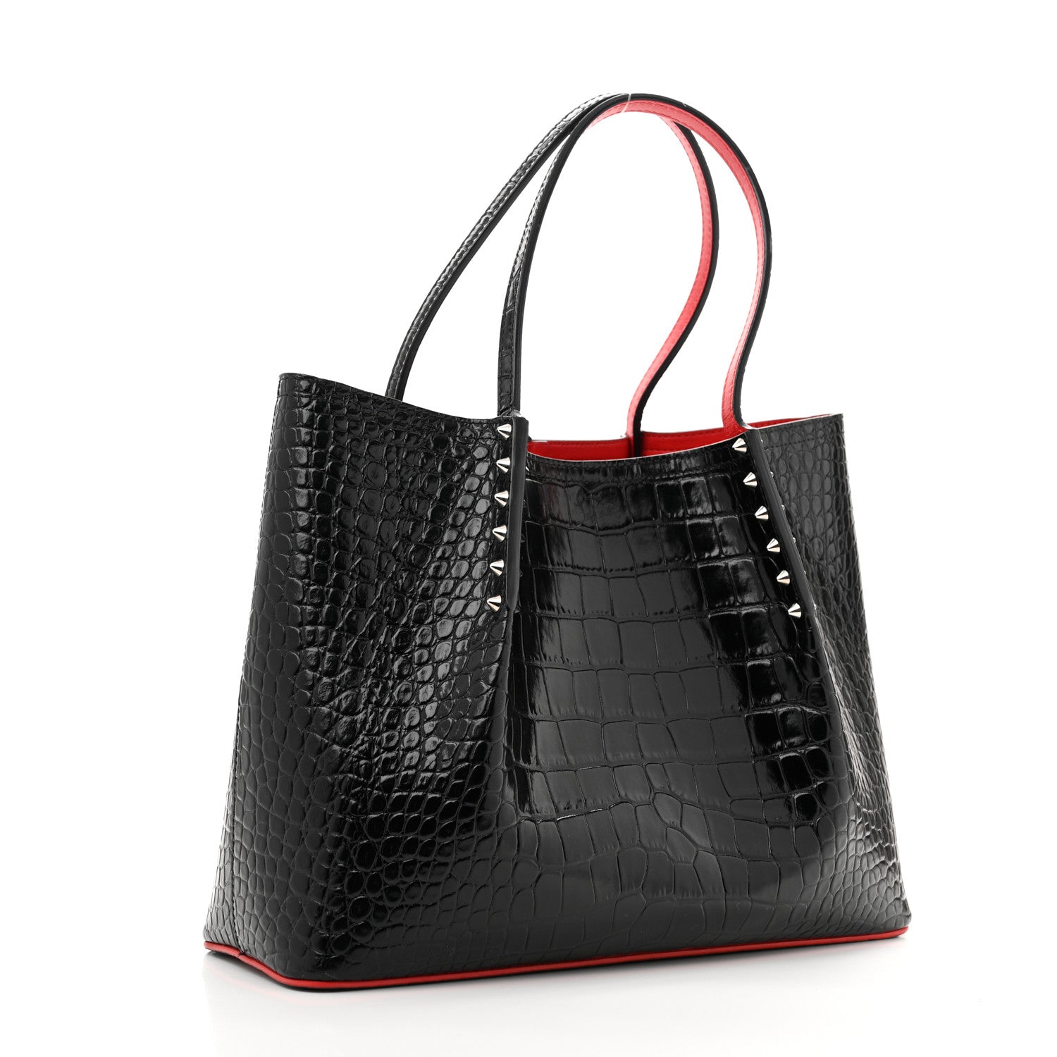 Christian Louboutin Crocodile Embossed Calfskin Spiked Small Cabarock Shopper Tote Black 3 of 11
