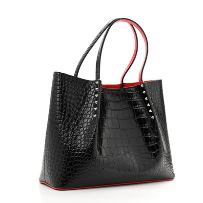 Christian Louboutin Crocodile Embossed Calfskin Spiked Small Cabarock Shopper Tote Black 3 of 11