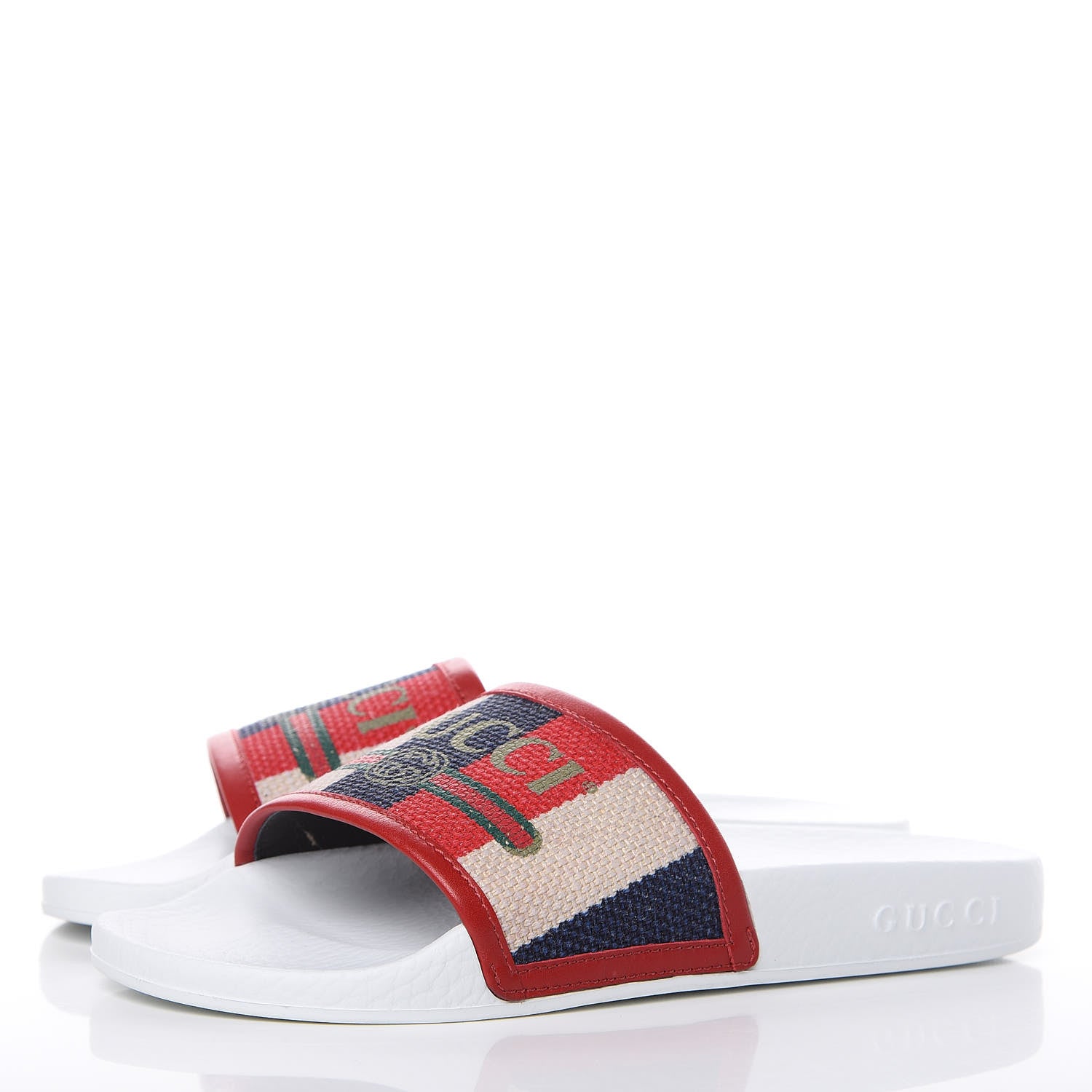 Gucci Canvas Sylvie Stripe Logo Pursuit Slide Sandals 36 Mystic White Hibiscus Red Maritime 3 of 8