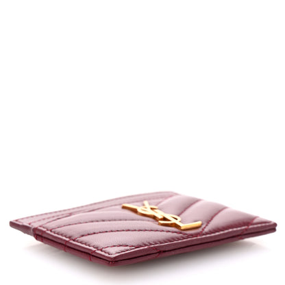 Saint Laurent Lambskin Matelasse Chevron Monogram Credit Card Case Rouge Cabernet 4 of 8