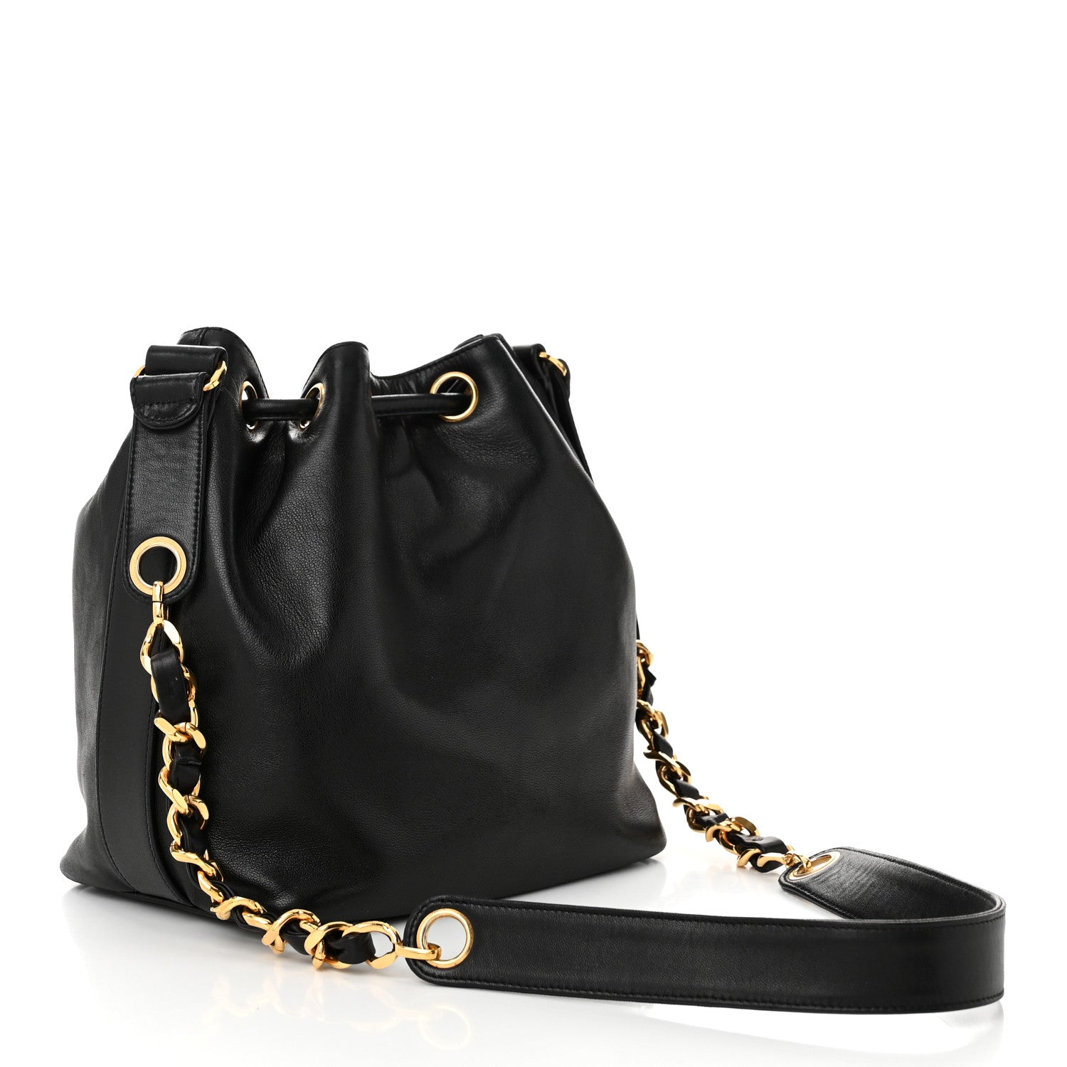 Chanel Lambskin CC Drawstring Bag Black Black 4 of 13