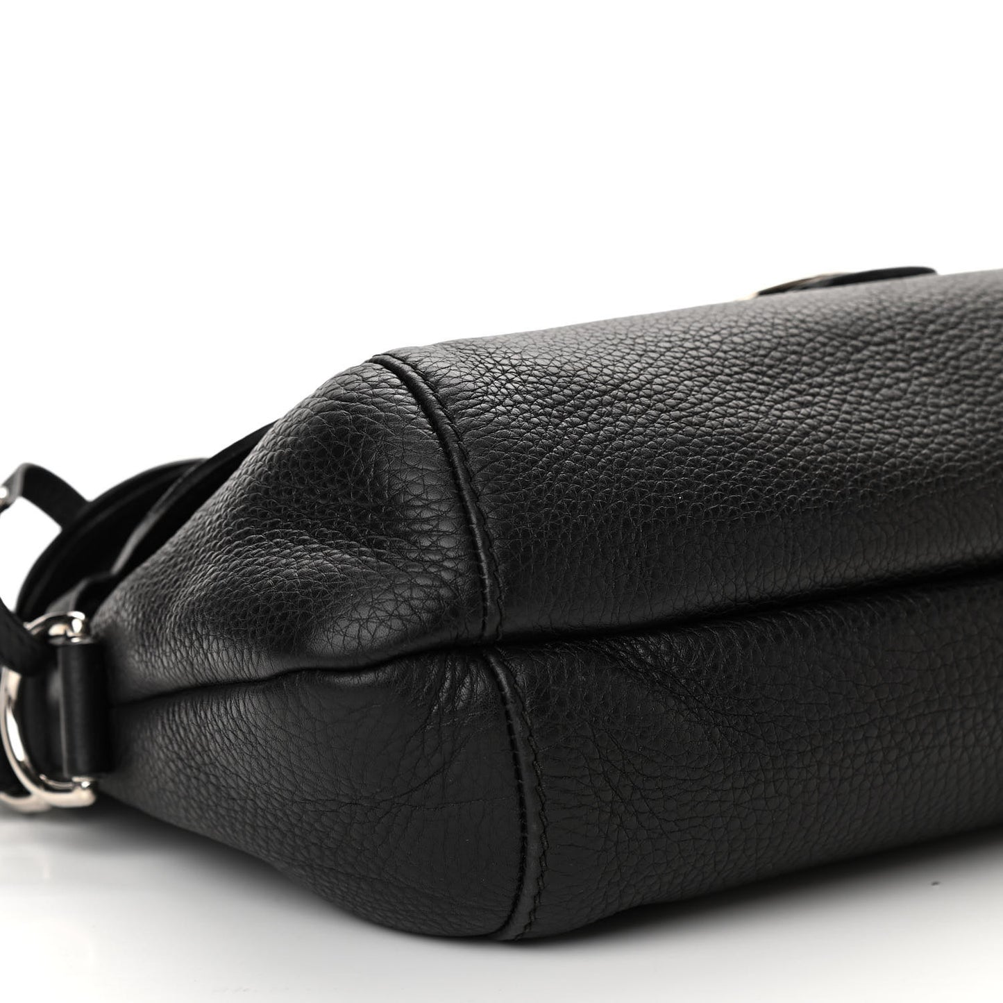 Pebbled Calfskin Medium Techno Horsebit Shoulder Flap Bag Black