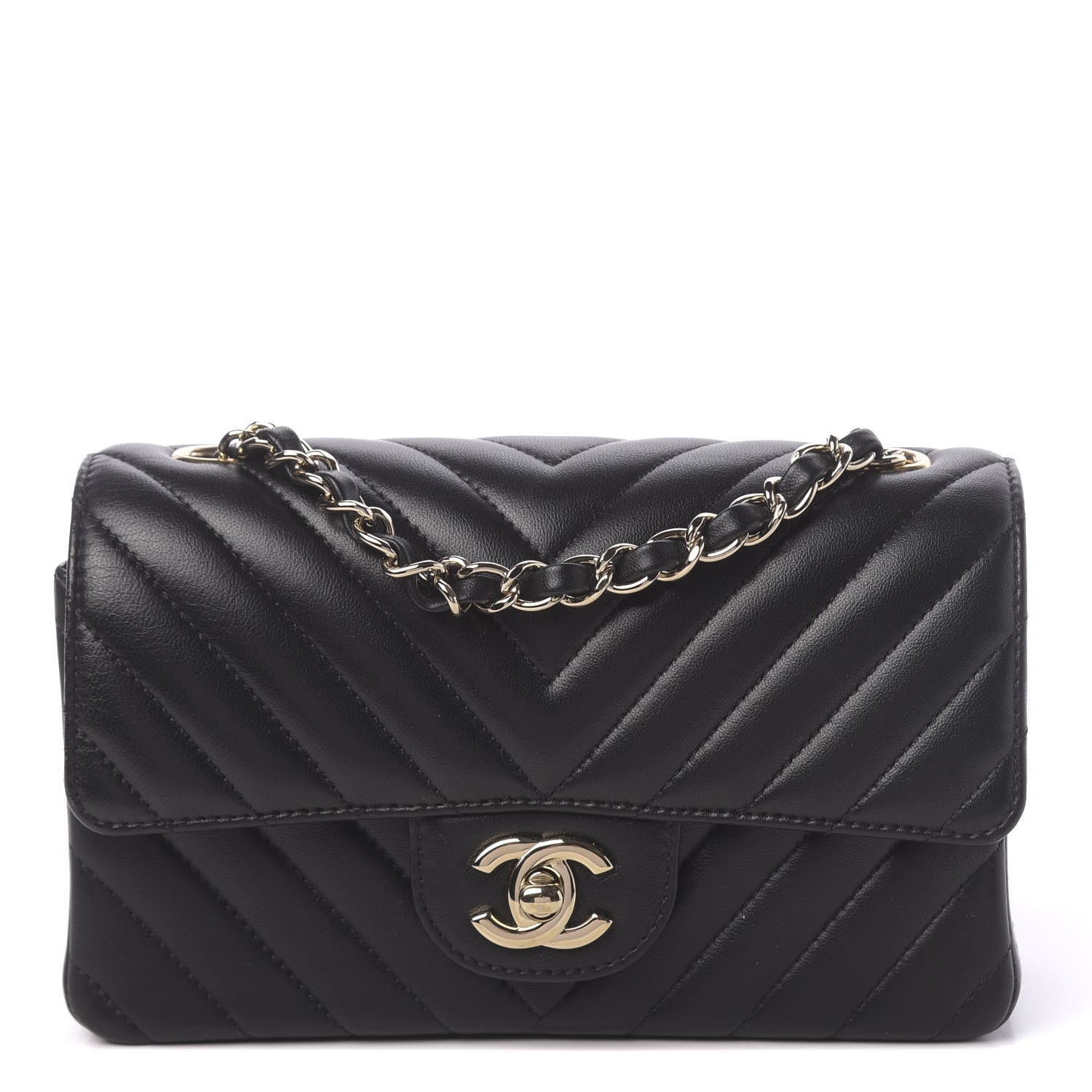 Chanel Lambskin Chevron Quilted Mini Rectangular Flap Black 1 of 11