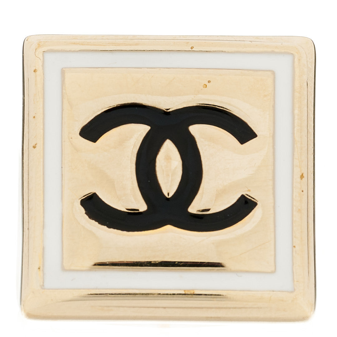 Chanel Metal Enamel CC Square Ring 6.75 54 Black Gold 1 of 5