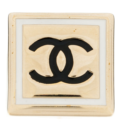 Chanel Metal Enamel CC Square Ring 6.75 54 Black Gold 1 of 5