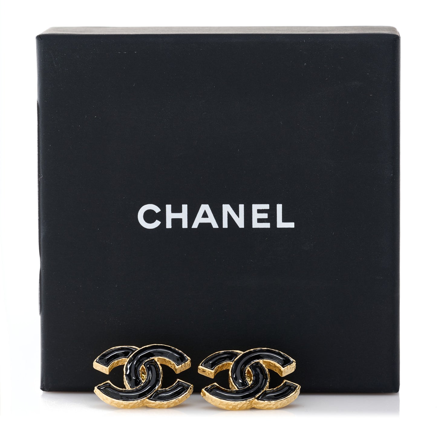 Metal Enamel CC Earrings Black Gold