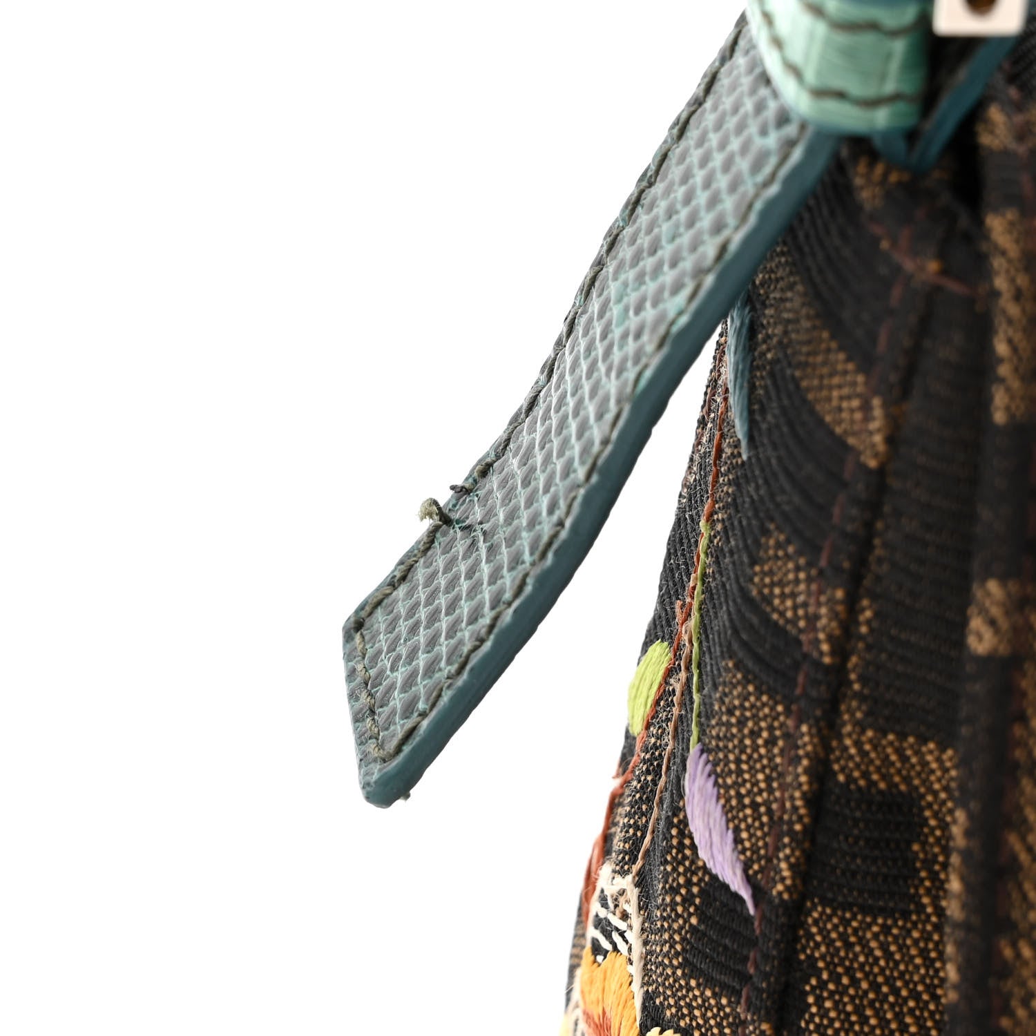 Fendi Zucca Lizard Embroidered Baguette Tobacco Blue Multicolor 10 of 12